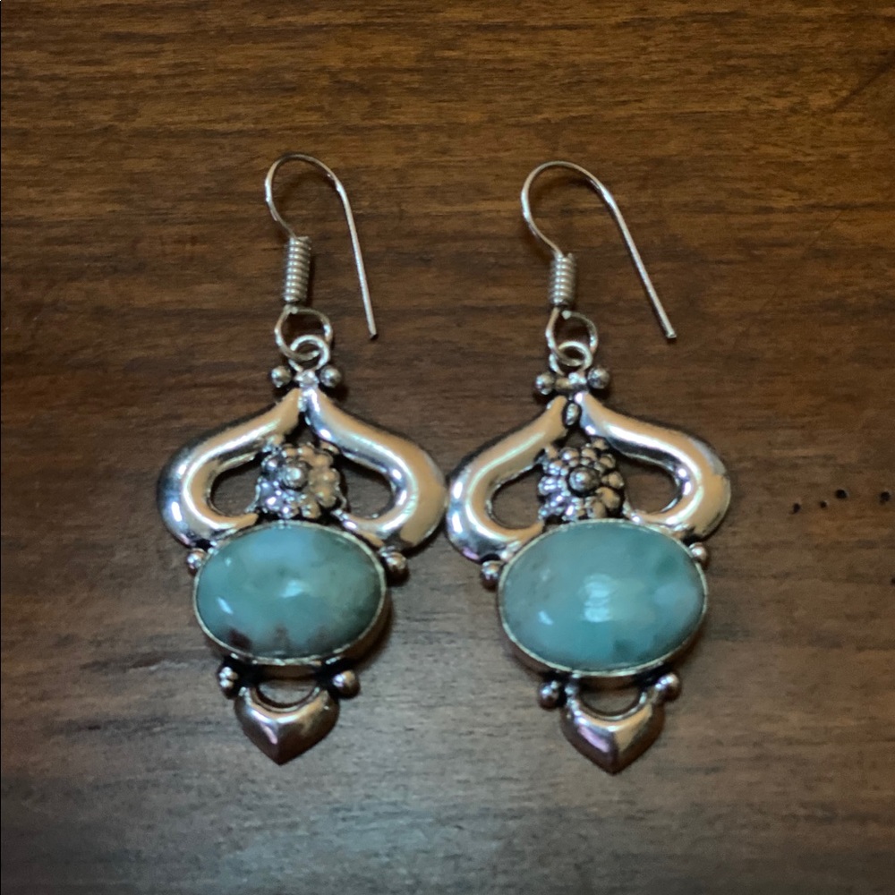 Natural Caribbean Larimar & Silver Earrings